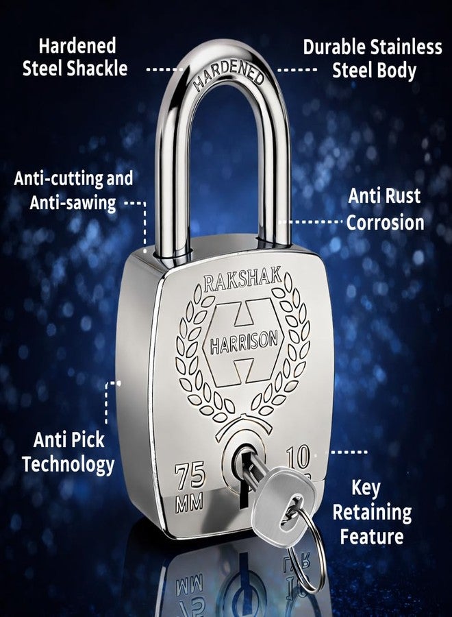 Harrison Padlocks/Square Padlock 75mm 10 Lever with 3 Keys 5564-Rakshak Pack of 1/Padlock, Padlocks, Locks for Home, Locks for Main Door, gate - Image 2